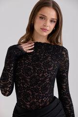 Black Corded Lace + Satin Draped Maxi Dress