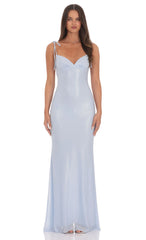 Foil Back Ruffle Maxi Dress in Sky Blue