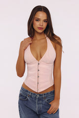 Pink Satin Halter Neck Corset Top