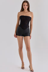 Black Lace Longline Strapless Corset Top