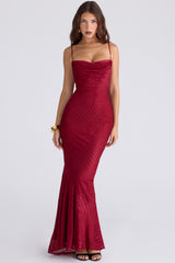 Deep Red Devoré Satin Maxi Gown - Limited Edition