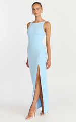 Indi Maxi Dress - Boat Neck Bodycon Dress in Light Blue