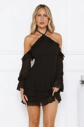 Holiday Energy Off Shoulder Mini Dress Black