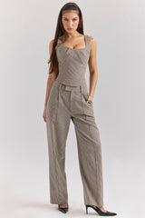 Brown Puppytooth Boned Corset Top
