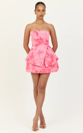 Violetta Mini Dress - Strapless Bow Detail Tulip Dress in Pink