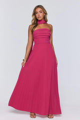 Sugar Babe Strapless Pleated Maxi Dress Magenta