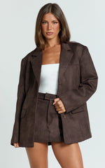 Priscilla Jacket - Faux Suede Relaxed Fit Jacket in Dark Chocolate