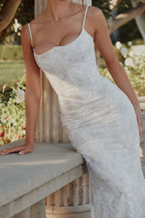 White Hand Beaded Embellished Satin Bridal Gown