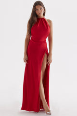 Red Rose Thigh Slit Maxi Dress