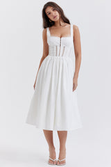 White Lace Trim Midi Dress