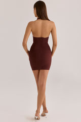Burnt Sugar Deep V Halter Mini Bandage Dress
