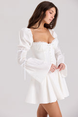 White Cotton Flute Sleeve Mini Dress