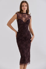 Chocolate Brown Lace Midi Skirt