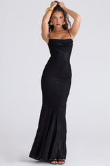 Black Devoré Satin Maxi Gown - Limited Edition