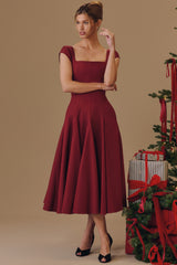 Wine Lace Back Twill Midi Dress