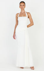 Amaya Maxi Dress - Draped Sash Halter Dress in White