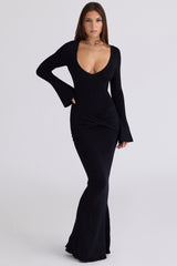 Black Flute Sleeve Maxi Dress