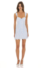 Floral Lace Mini Dress in Light Blue