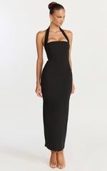 Salome Midi Dress - Halter Neck Column Dress in Black