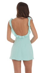 Ruffle V-Neck Dress in Aqua