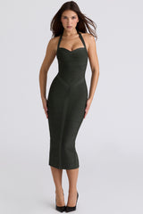 Emerald Halter Neck Bandage Midi Dress