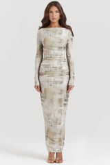 Pale Sage Print Maxi Dress