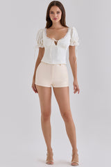Ivory Vegan Leather Mini Shorts