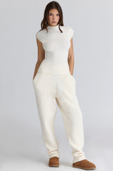 Ivory Wool Boucle Knit Trousers