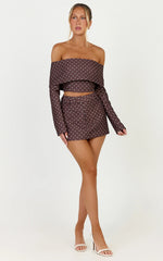Lana Top - Long Sleeve Off Shoulder Cropped Top in Chocolate/Cream Polka Dot