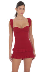 Ruffle Bodycon Dress in Red