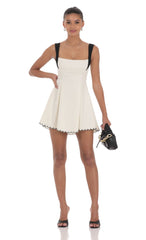 Scallop Hem Fit and Flare Dress in White