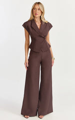 Poppy Top - Cap Sleeve Double Breasted Vest Top in Dark Chocolate