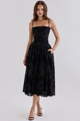 Black Custom Lace + Broderie Anglaise Cotton Midi Sundress