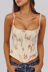 Ivory Vintage Rose Print Cotton Corset Top