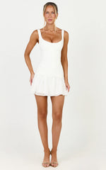 Coco Mini Dress - Corset Bodice Fit And Flare Dress in White