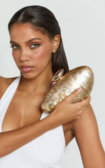 Nami Clutch Bag with Hardware Detail in Beige