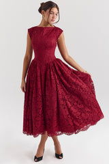 Berry Lace Backless Midi Dress