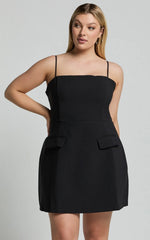 Katia Mini Dress - Strappy Corset A Line Dress in Black