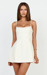 Carolina Mini Dress - Scoop Neck Panel Bodice Dress in Off White