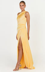 Clarissa Maxi Dress - One Shoulder Pleated Dress in Butter Yellow
