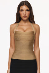 Gold Shimmer Halter Neck Bandage Top