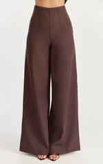 Poppy Pants - High Waist Darted Wide Leg Pants in Dark Chocolate