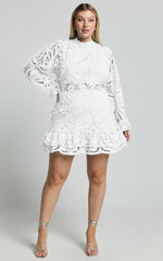 Kiss Me Now Mini Dress - Long Puff Sleeve Dress in White Lace