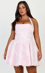 Maddy Mini Dress - Square Neck Halter Fit And Flare Dress in Pink