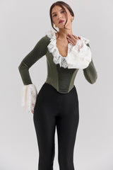 Forest Green Velvet Lace Trimmed Corset Top