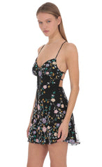 Floral Sequin Mini Dress in Black