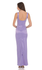 Satin Bodycon Maxi Dress in Lilac