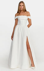 Eden Maxi Dress - Off Shoulder Draped Bust Corset Dress in White