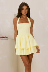 Free To Be Me Halter Mini Dress Lemon
