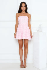 Rosette Whimsy Strapless Mini Dress Pink